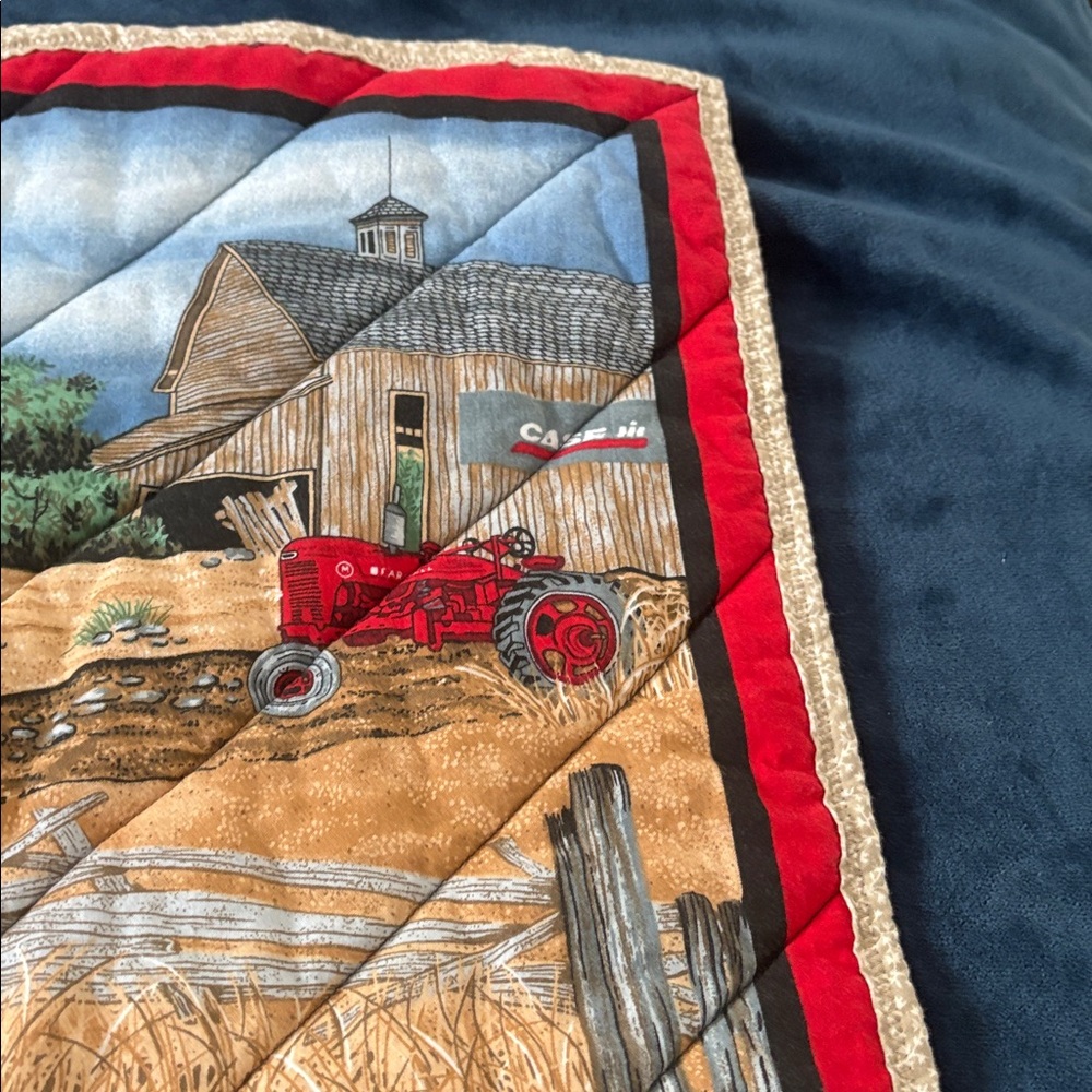 Vintage Farm Tractor Case Themed Quilt Blanket - Picture 4 of 5
